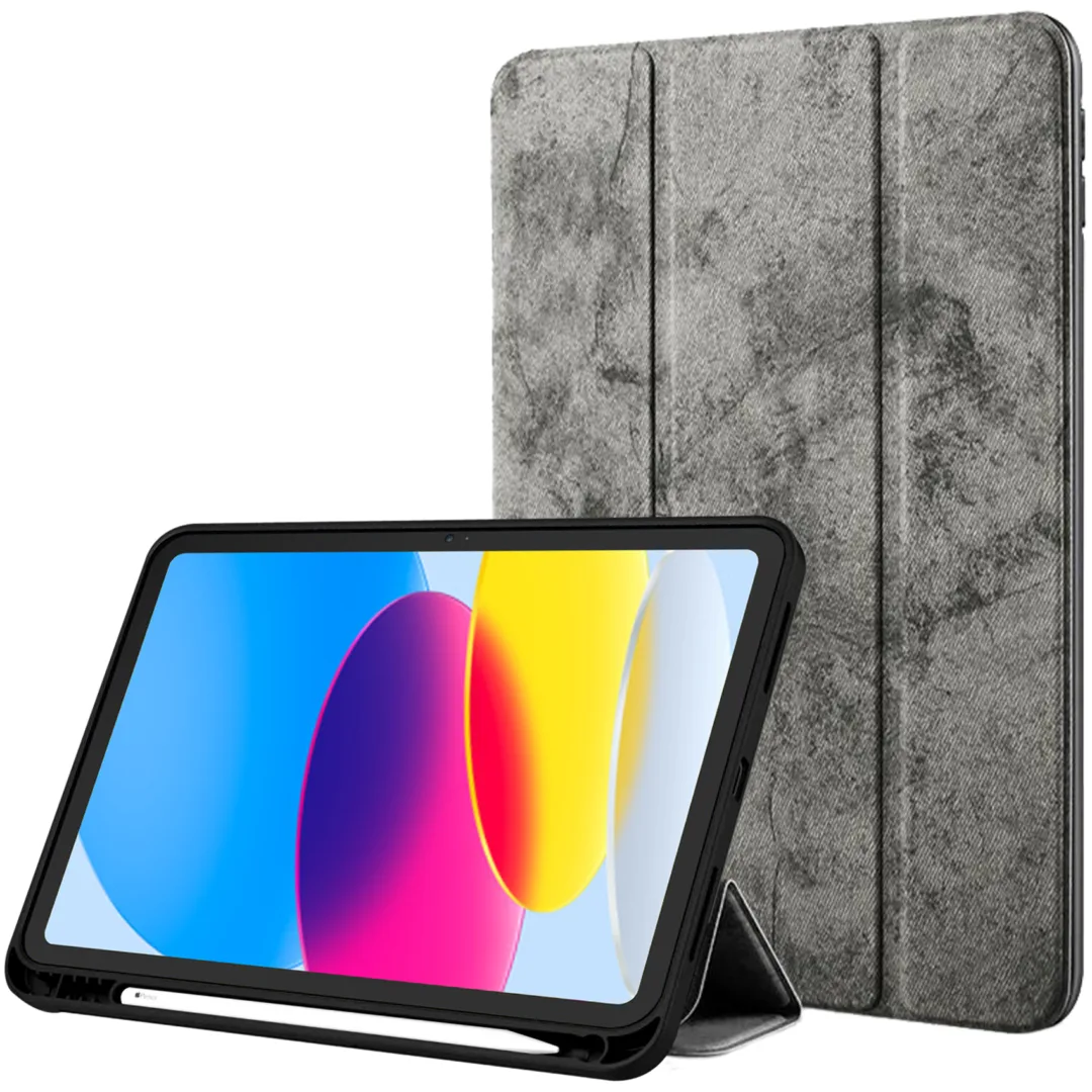 Robustrion Cover for iPad 11th Generation (A16) / 10th Generation Cover Case with [Pencil Holder], Marble Series Cover Case for iPad 11th Gen 11 inch / 10th Gen 10.9 inch [Auto Sleep Wake] - Grey