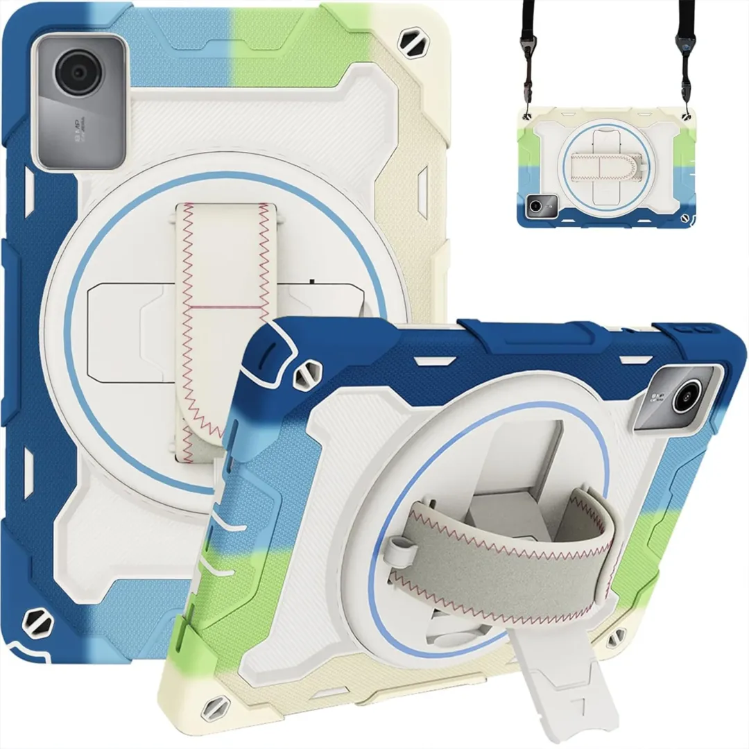Robustrion Cover for Lenovo Tab M11 Cover Case, Armor Shockproof Cover with [Shoulder Strap] and [360 Degree Rotating Hand Strap] for Lenovo Tab M11 11 inch - RainbowBlue