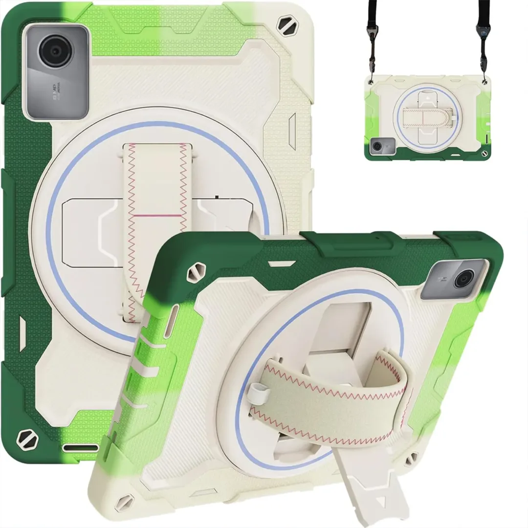 Robustrion Cover for Lenovo Tab M11 Cover Case, Armor Shockproof Cover with [Shoulder Strap] and [360 Degree Rotating Hand Strap] for Lenovo Tab M11 11 inch - RainbowGreen