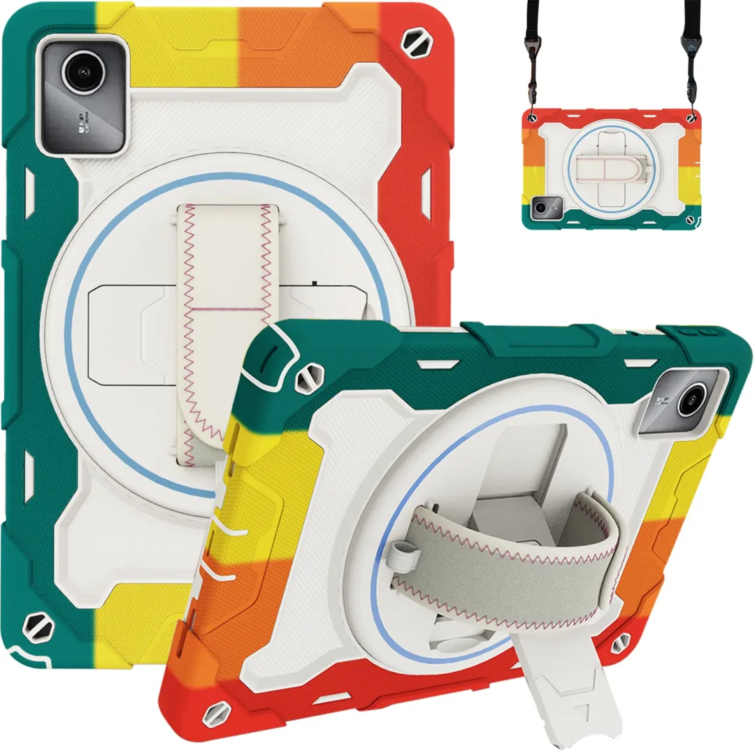 Robustrion Cover for Lenovo Tab M11 Cover Case, Armor Shockproof Cover with [Shoulder Strap] and [360 Degree Rotating Hand Strap] for Lenovo Tab M11 11 inch - RainbowRed