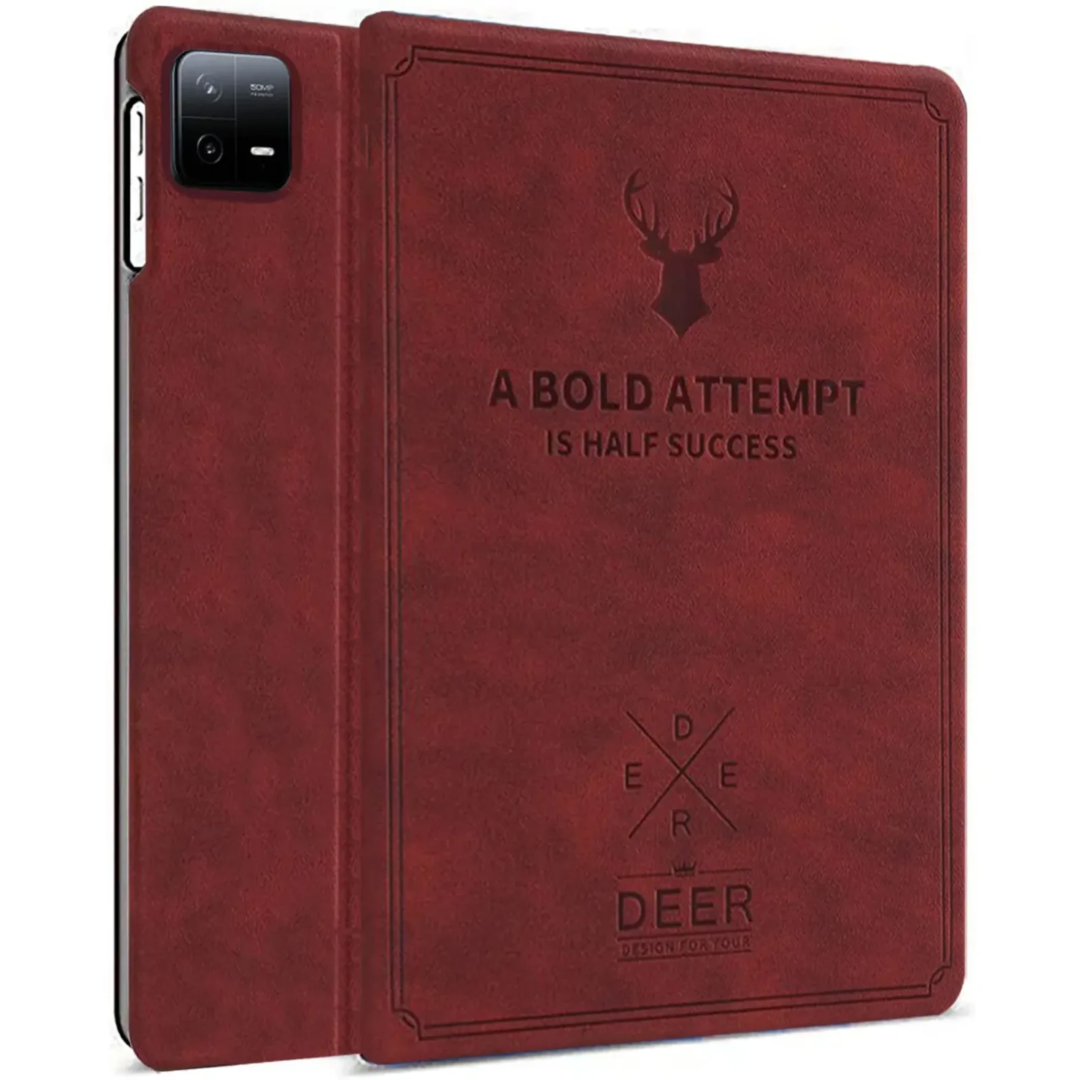 Robustrion Cover for Xiaomi Mi Pad 7 Cover Case, Deer Pattern Flip Case Cover for Xiaomi Mi Pad 7 11.2 inch, Support Auto Sleep Wake - VineRed