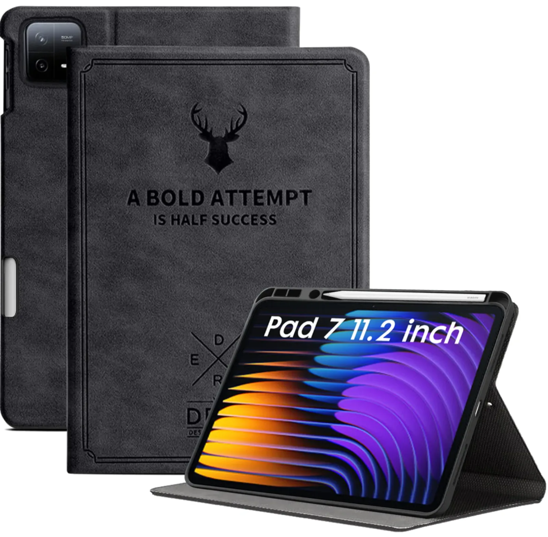 Robustrion Cover for Xiaomi Pad 7 11.2 inch Cover Case, Deer Pattern Flip Case Cover with Pencil Holder for Xiaomi Mi Pad 7 Cover, Support Auto Sleep Wake - Black