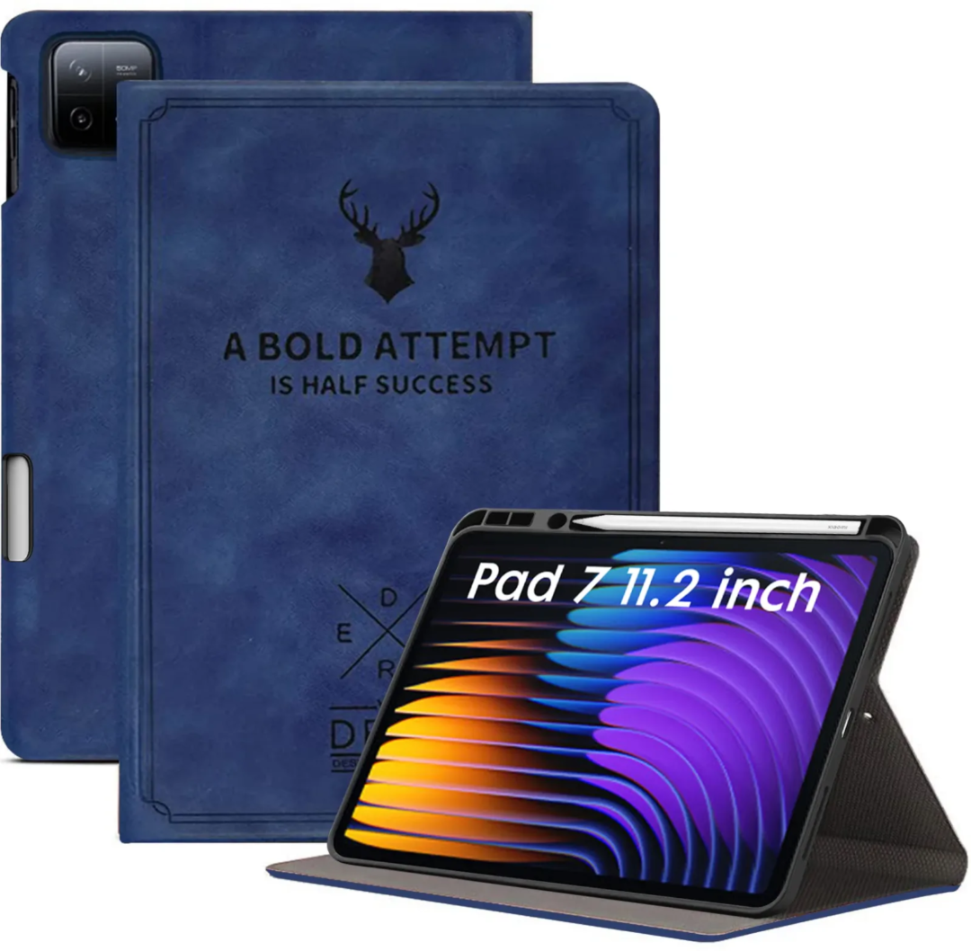 Robustrion Cover for Xiaomi Pad 7 11.2 inch Cover Case, Deer Pattern Flip Case Cover with Pencil Holder for Xiaomi Mi Pad 7 Cover, Support Auto Sleep Wake - Blue