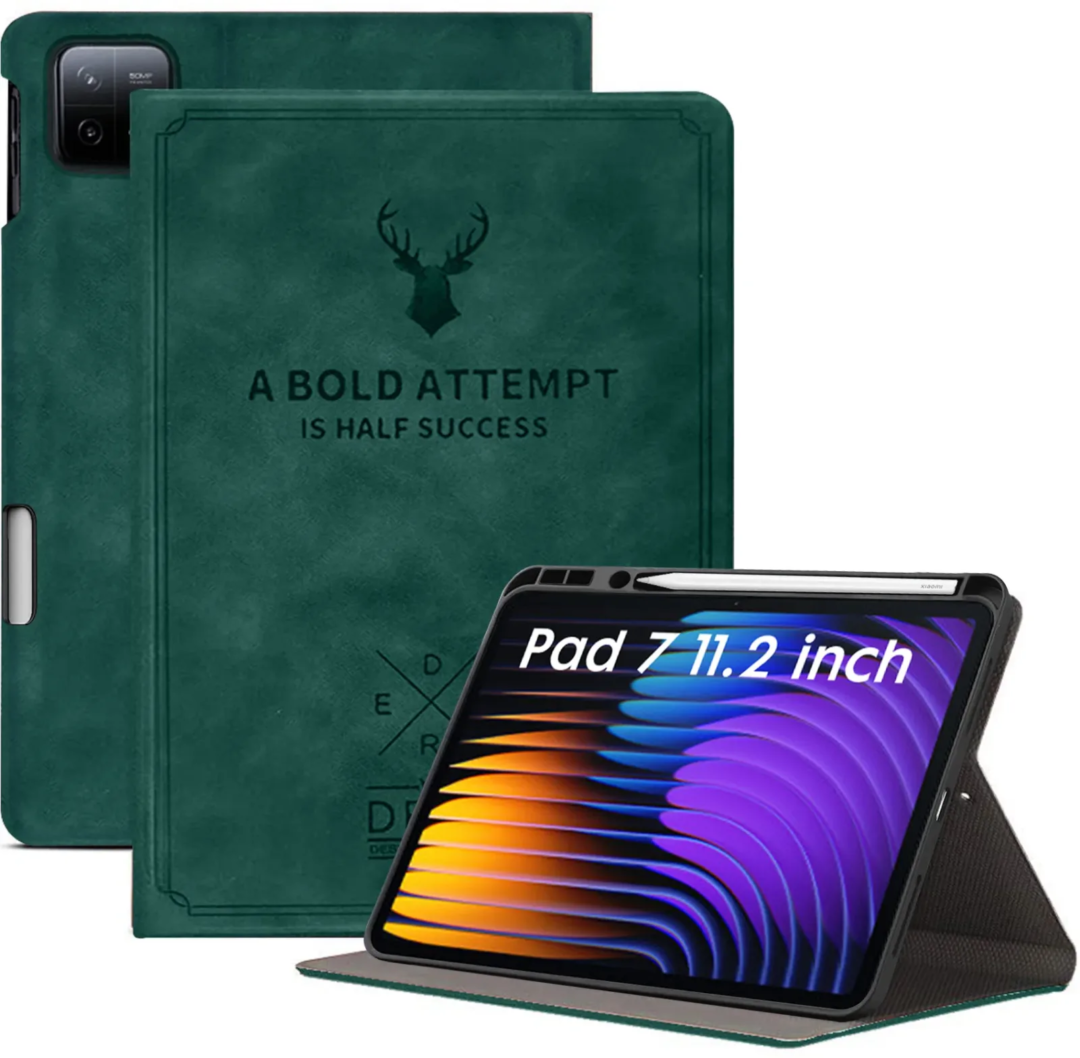 Robustrion Cover for Xiaomi Pad 7 11.2 inch Cover Case, Deer Pattern Flip Case Cover with Pencil Holder for Xiaomi Mi Pad 7 Cover, Support Auto Sleep Wake - DarkGreen