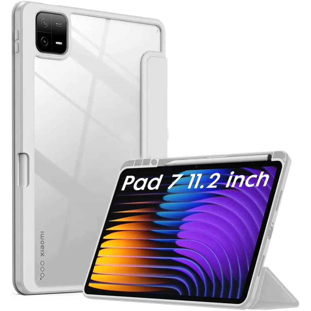 Robustrion Cover for Xiaomi Pad 7 Cover Case 11.2 inch, Hybrid Flip Case Cover with [Transparent Back] and [Pencil Holder] for Xiaomi Mi Pad 7 11.2 inch Cover [Support Auto Sleep Wake] - Grey