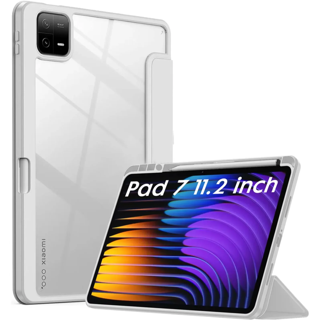 Robustrion Cover for Xiaomi Pad 7 Cover Case 11.2 inch, Hybrid Flip Case Cover with [Transparent Back] and [Pencil Holder] for Xiaomi Mi Pad 7 11.2 inch Cover [Support Auto Sleep Wake] - Grey
