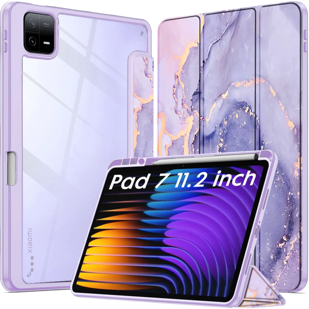 Robustrion Cover for Xiaomi Pad 7 Cover Case 11.2 inch, Hybrid Flip Case Cover with [Transparent Back] and [Pencil Holder] for Xiaomi Mi Pad 7 11.2 inch Cover [Support Auto Sleep Wake] - MarbleLilac