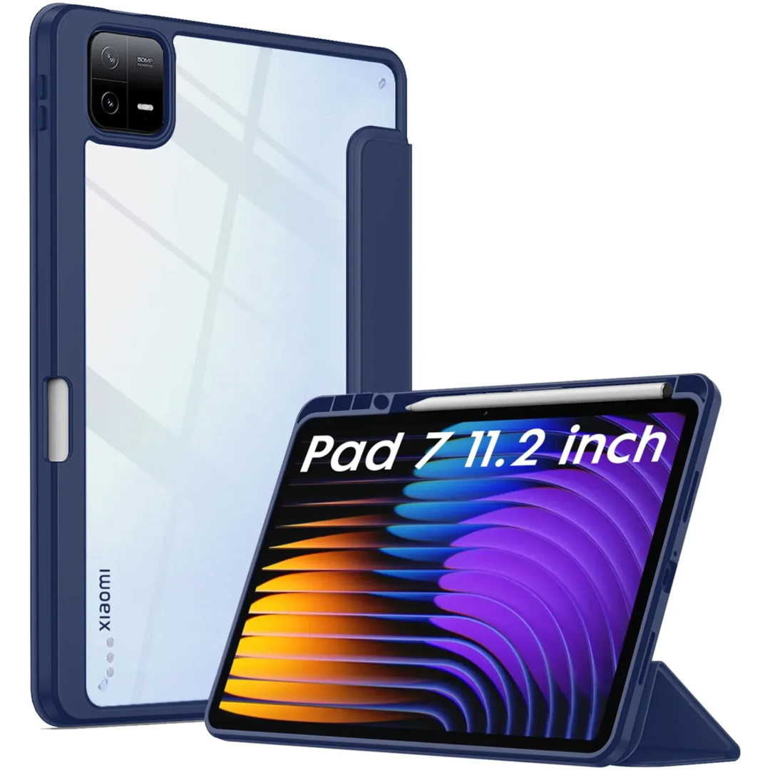 Robustrion Cover for Xiaomi Pad 7 Cover Case 11.2 inch, Hybrid Flip Case Cover with [Transparent Back] and [Pencil Holder] for Xiaomi Mi Pad 7 11.2 inch Cover [Support Auto Sleep Wake] - Navy
