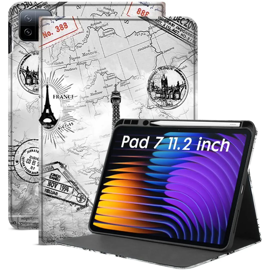 Robustrion Cover for Xiaomi Pad 7 11.2 inch Cover Case, Deer Pattern Flip Case Cover with Pencil Holder for Xiaomi Mi Pad 7 Cover, Support Auto Sleep Wake - Eiffel