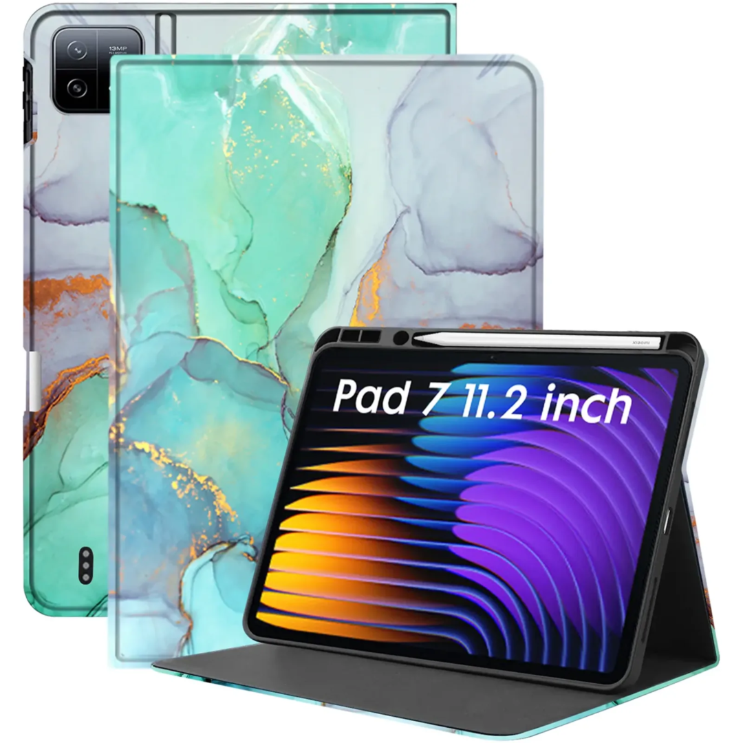 Robustrion Cover for Xiaomi Pad 7 11.2 inch Cover Case, Deer Pattern Flip Case Cover with Pencil Holder for Xiaomi Mi Pad 7 Cover, Support Auto Sleep Wake - MarbleGreen