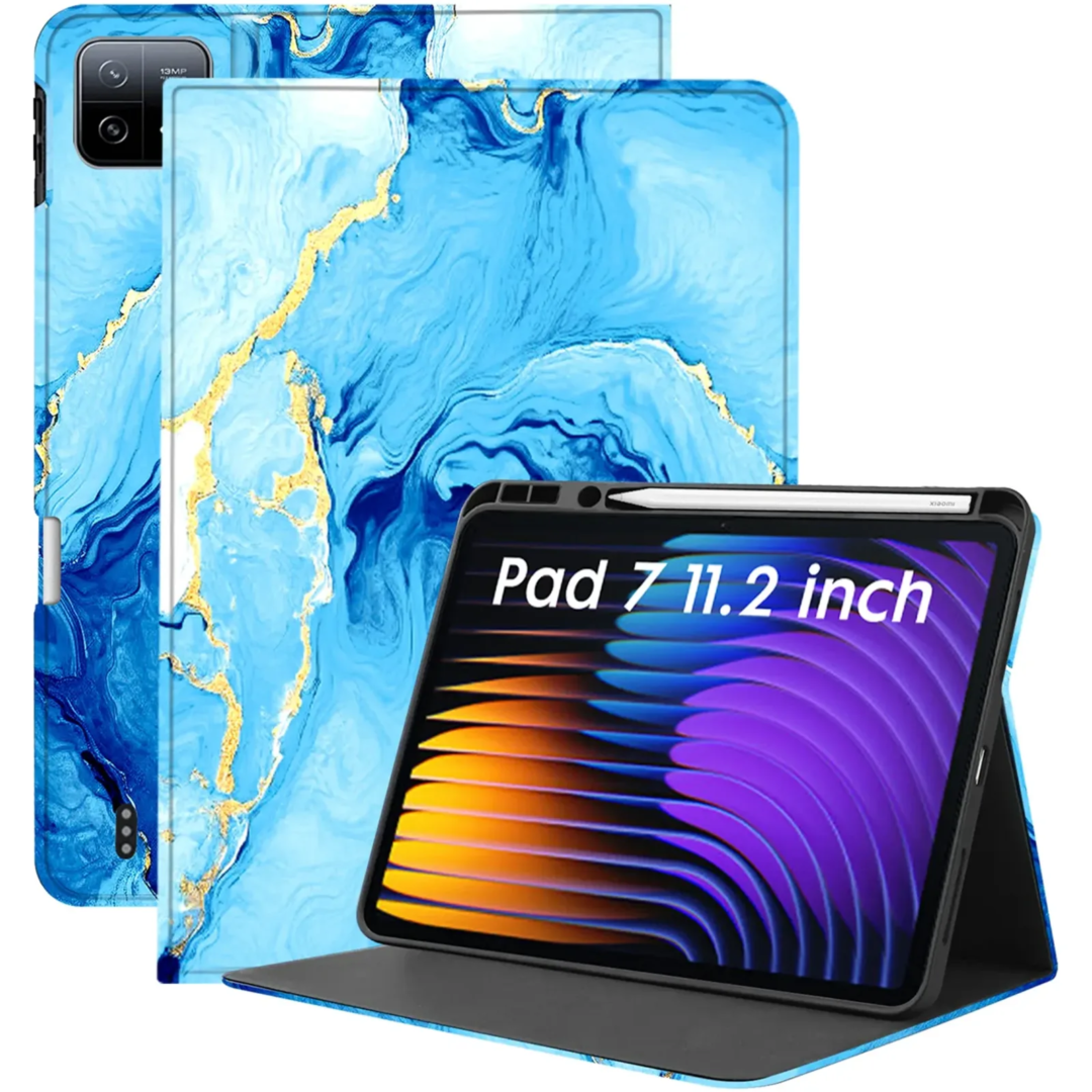 Robustrion Cover for Xiaomi Pad 7 11.2 inch Cover Case, Deer Pattern Flip Case Cover with Pencil Holder for Xiaomi Mi Pad 7 Cover, Support Auto Sleep Wake - OceanBlue