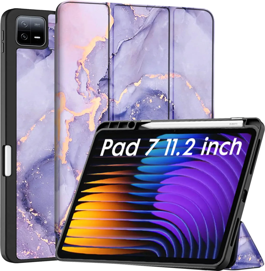 Robustrion Cover for Xiaomi Mi Pad 7 11.2 inch Cover Case, Trifold Flip Case Cover with [Pencil Holder] for Xiaomi Pad 7 Cover [Support Auto Sleep Wake] - MarbleLilac