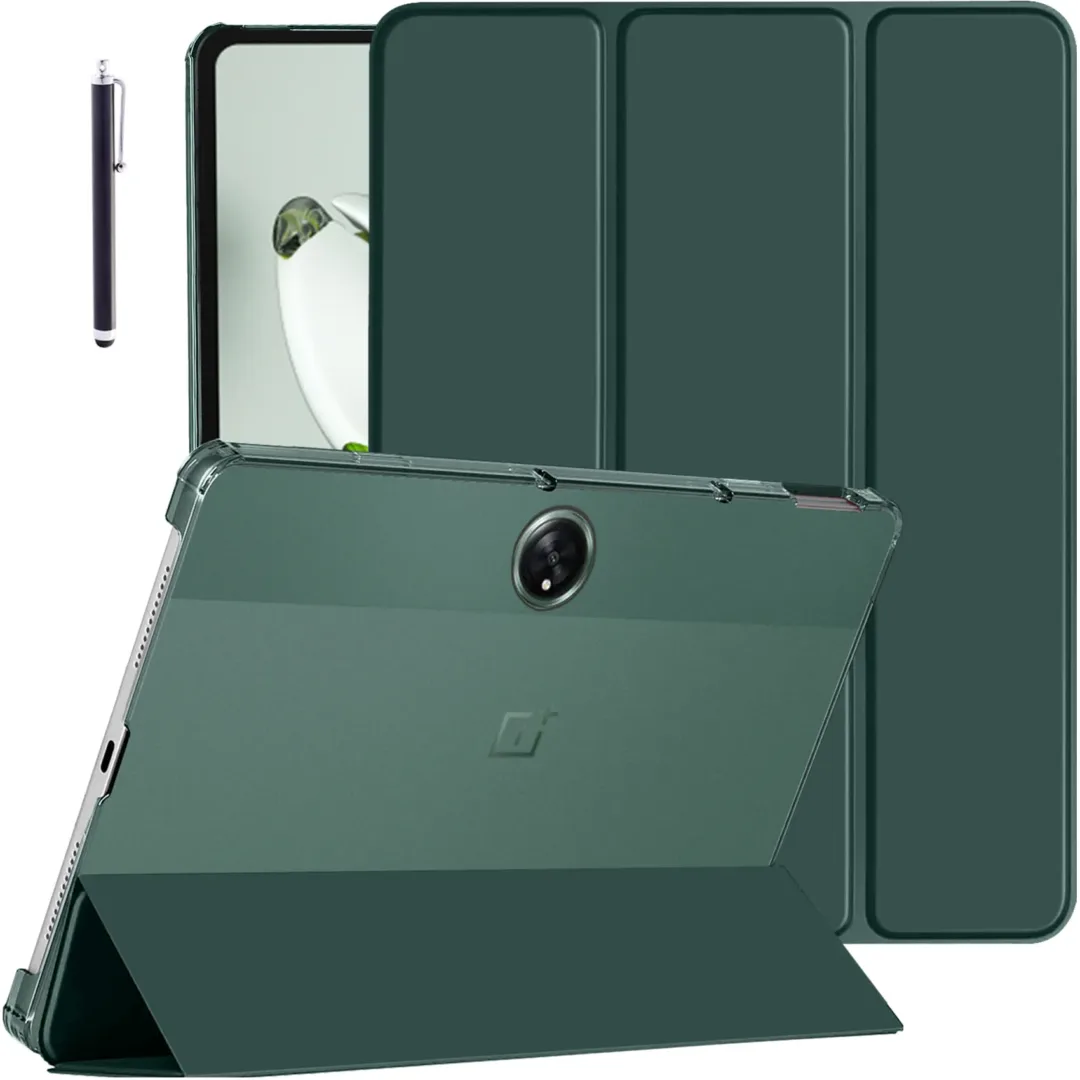 Robustrion Cover for OnePlus Pad Go Cover Case, Trifold Flip Case Cover for OnePlus Pad GO 11.35 inch with Translucent Back [Support Auto Sleep Wake] - DarkGreen