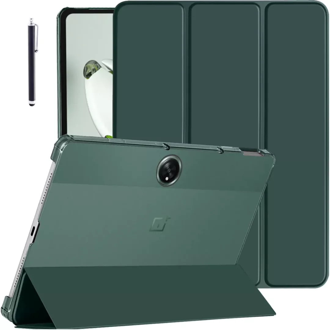 Robustrion Cover for OnePlus Pad Go Cover Case, Trifold Flip Case Cover for OnePlus Pad GO 11.35 inch with Translucent Back [Support Auto Sleep Wake] - DarkGreen