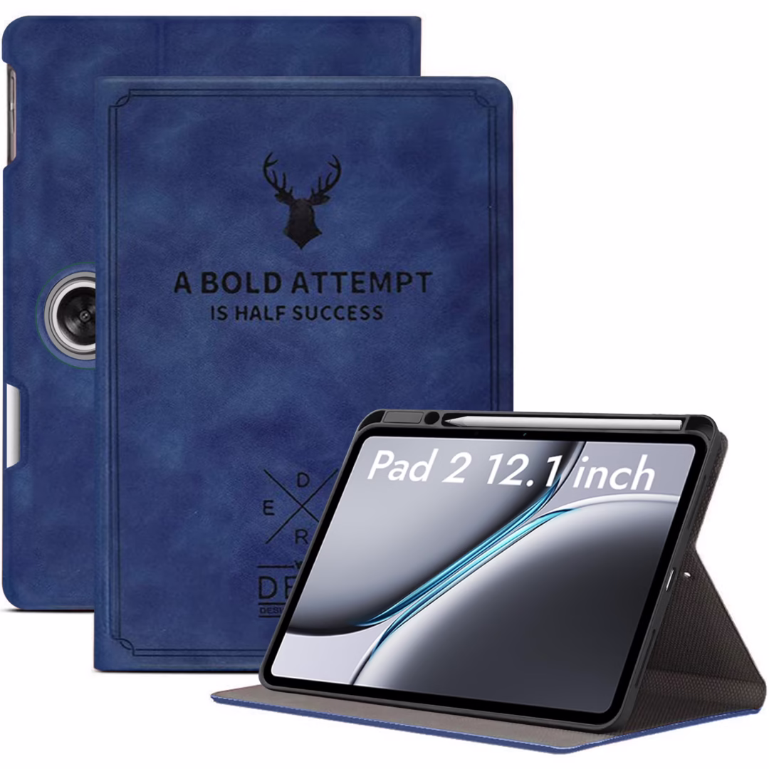 Robustrion Cover Case for OnePlus Pad 2 12.1 inch Cover, Deer Pattern Cover Case for OnePlus Pad 2 Cover with Pencil Holder 12.1 inch [Auto Sleep Wake Support] - Blue