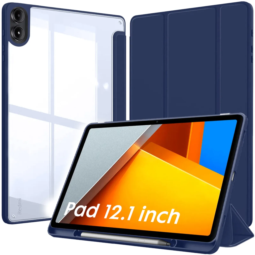 Robustrion Cover for Poco Pad 12.1 Cover Case, Hybrid Cover with Pencil Holder for Poco Pad 5G Tablet 12.1 inch [ Auto Sleep Wake Support] [Transparent Back] - Navy
