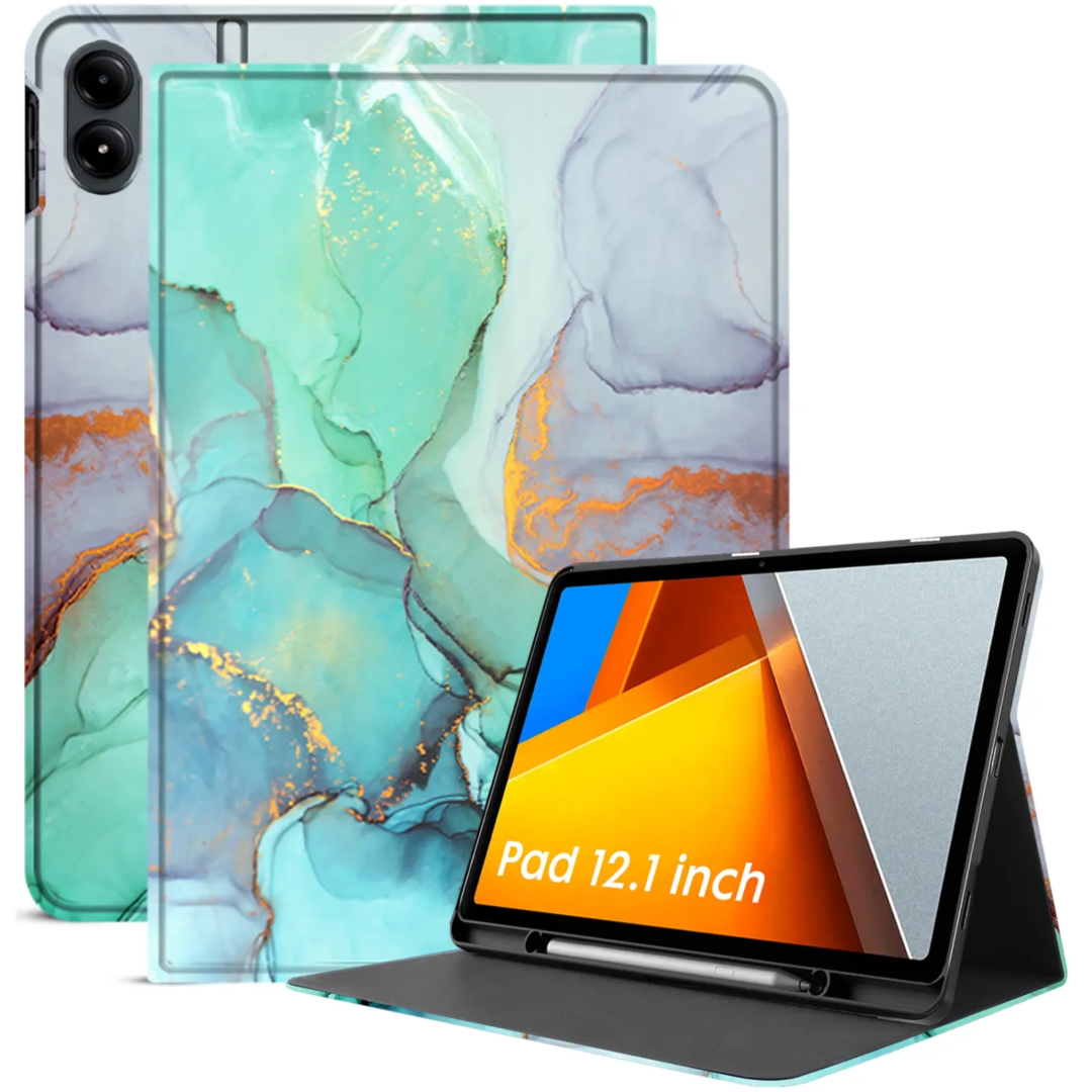 Robustrion Cover for Poco Pad 12.1 Cover Case, Folio Flip Cover with Pencil Holder for Poco Pad 5G Tablet 12.1 inch [ Auto Sleep Wake Support] - MrblGrn