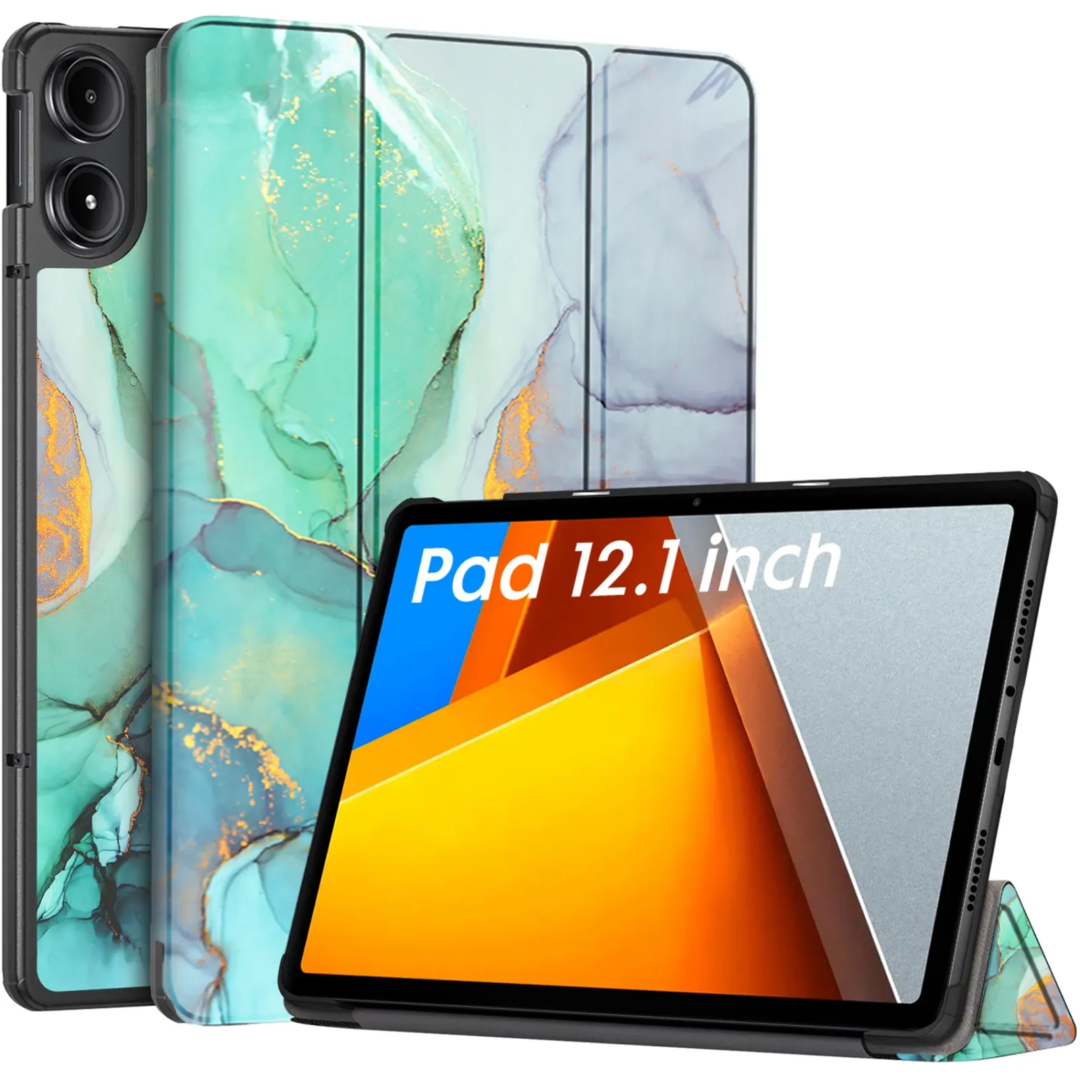 Robustrion Cover for Poco Pad 12.1 Cover Case, Trifold Flip Cover for Poco Pad 5G Tablet 12.1 inch [ Auto Sleep Wake Support] - MarbleGreen