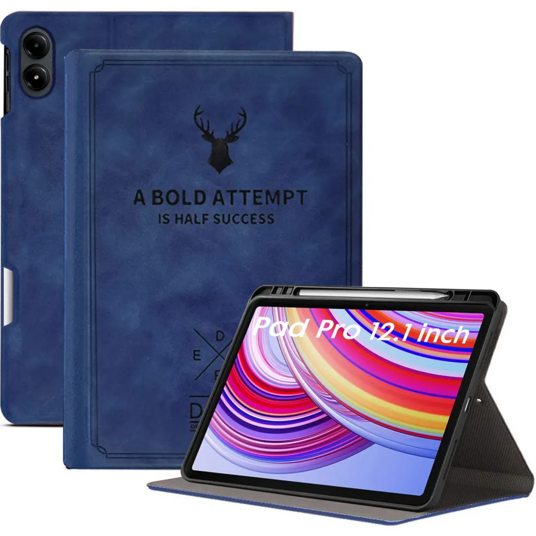 Robustrion Cover for Redmi Pad Pro 12.1 Cover Case, Deer Pattern Flip Cover with Pencil Holder for Redmi Pad Pro 5G Tablet 12.1 inch [ Auto Sleep Wake Support] - Blue