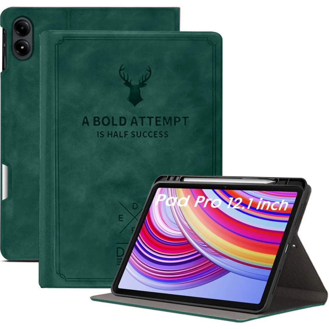 Robustrion Cover for Redmi Pad Pro 12.1 Cover Case, Deer Pattern Flip Cover with Pencil Holder for Redmi Pad Pro 5G Tablet 12.1 inch [ Auto Sleep Wake Support] - DKGreen