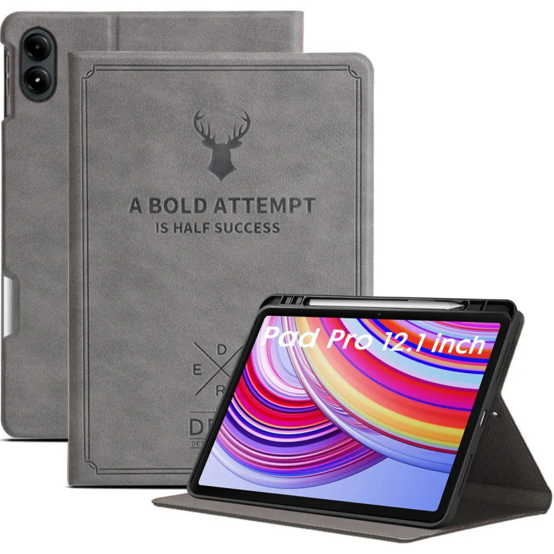 Robustrion Cover for Redmi Pad Pro 12.1 Cover Case, Deer Pattern Flip Cover with Pencil Holder for Redmi Pad Pro 5G Tablet 12.1 inch [ Auto Sleep Wake Support] - Grey
