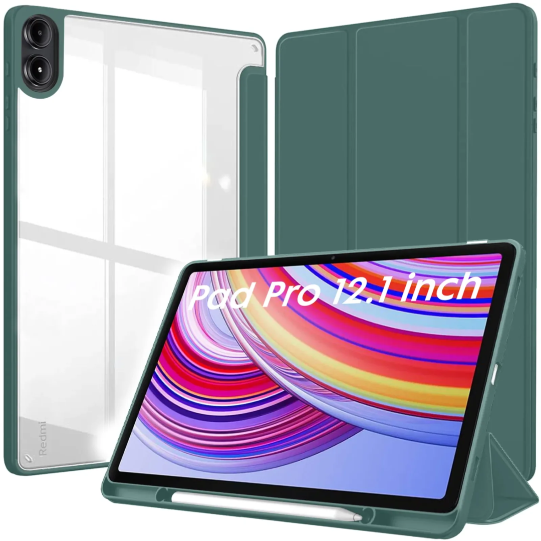 Robustrion Cover for Redmi Pad Pro 12.1 Cover Case, Hybrid Cover with Pencil Holder for Redmi Pad Pro 5G Tablet 12.1 inch [ Auto Sleep Wake Support] [Transparent Back] - DarkGreen
