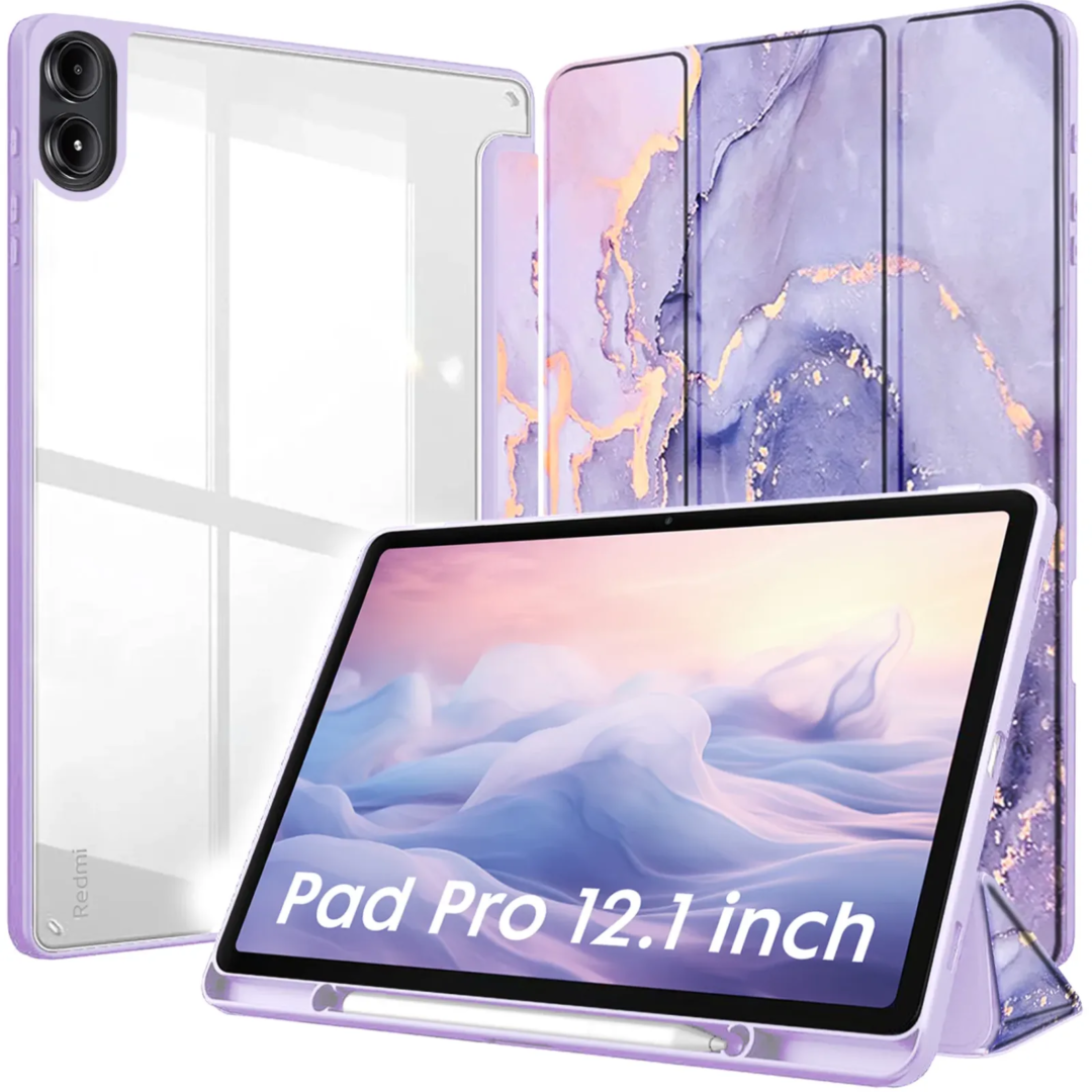 Robustrion Cover for Redmi Pad Pro 12.1 Cover Case, Hybrid Cover with Pencil Holder for Redmi Pad Pro 5G Tablet 12.1 inch [ Auto Sleep Wake Support] [Transparent Back] - MrblLilac