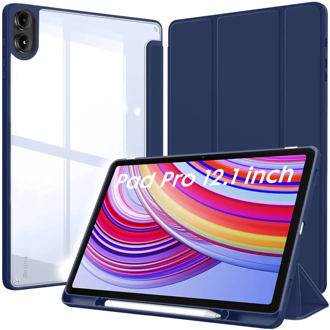 Robustrion Cover for Redmi Pad Pro 12.1 Cover Case, Hybrid Cover with Pencil Holder for Redmi Pad Pro 5G Tablet 12.1 inch [ Auto Sleep Wake Support] [Transparent Back] - Navy