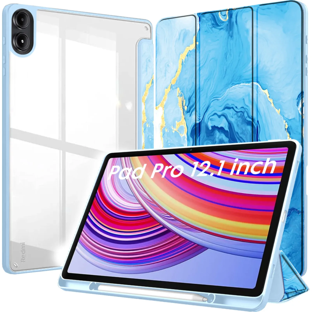 Robustrion Cover for Redmi Pad Pro 12.1 Cover Case, Hybrid Cover with Pencil Holder for Redmi Pad Pro 5G Tablet 12.1 inch [ Auto Sleep Wake Support] [Transparent Back] - OceanBlue