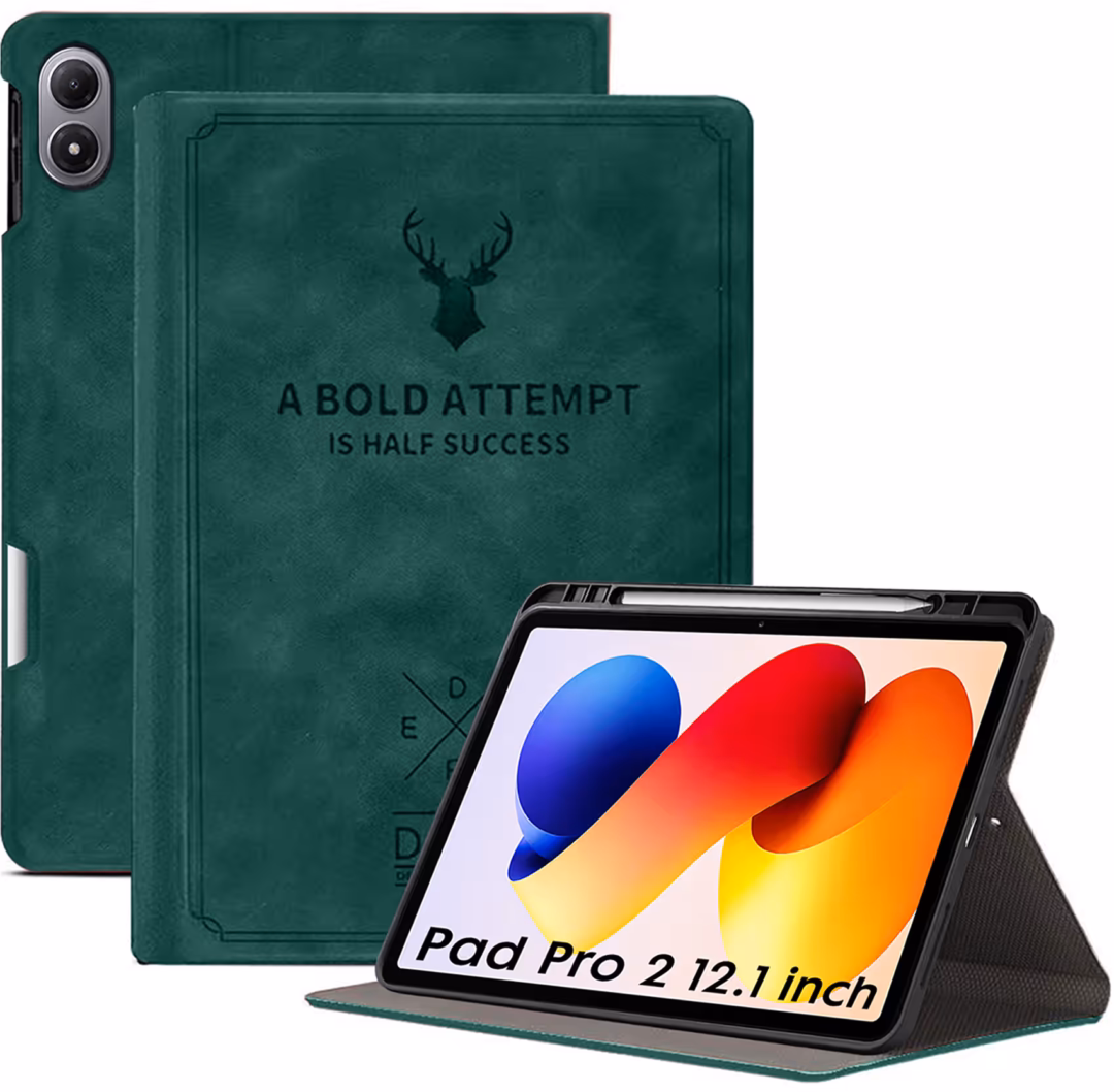 Robustrion Cover for Redmi Pad 2 Pro 12.1 inch Cover Case with [Pencil Holder], Deer Flip Cover Case for Redmi Pad 2 Pro Tablet Cover [Auto Sleep Wake Support] - DKGrn