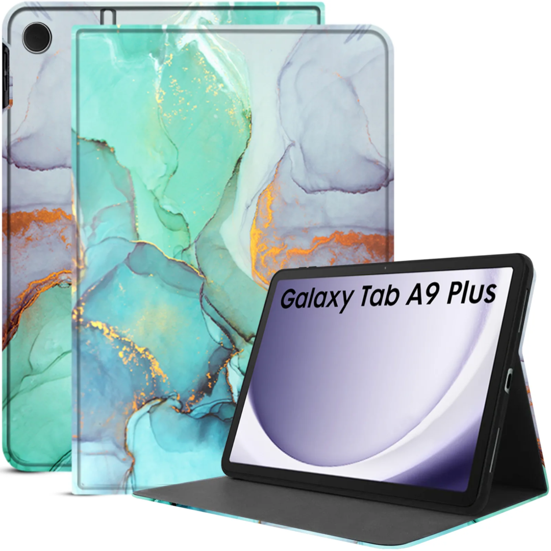 Robustrion Cover for Samsung Galaxy Tab A9 Plus 11 inch Cover Case, Folio Case Cover for Samsung Tab A9+ 11 inch - MarbleGreen