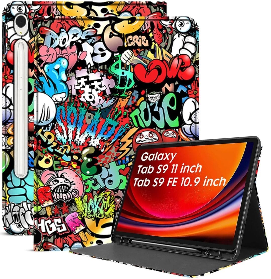 Robustrion Cover Case for Samsung Galaxy Tab S9 FE 10.9 inch/Tab S9 11 inch, Folio Cover Case with [Pencil Holder] [Auto Sleep Wake] for Samsung Tab S9 / S9 FE Tablet - Hippy
