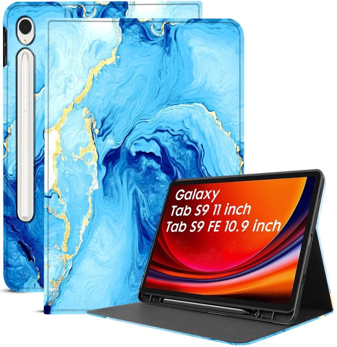 Robustrion Cover Case for Samsung Galaxy Tab S9 FE 10.9 inch/Tab S9 11 inch, Folio Cover Case with [Pencil Holder] [Auto Sleep Wake] for Samsung Tab S9 / S9 FE Tablet - OceanBlue