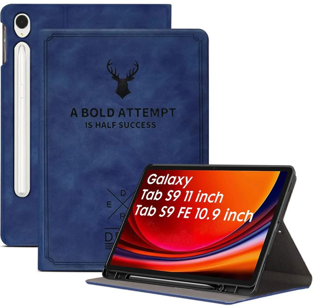 Robustrion Cover for Samsung Tab S9 11 inch/Samsung Tab S9 FE Cover Case 10.9 inch, Deer Flip Case Cover with [S Pen Holder] for Samsung Galaxy Tab S9 / S9 FE Tablet [Auto Sleep Wake] - Blue