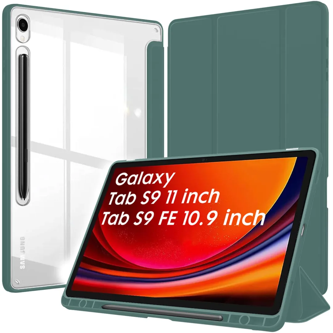 Robustrion Cover for Samsung Tab S9 11 inch/Samsung Tab S9 FE Cover Case 10.9 inch, Hybrid Flip Case Cover with [S Pen Holder] for Samsung Galaxy Tab S9 Tablet/Tab S9 FE [Auto Sleep Wake] - DarkGreen