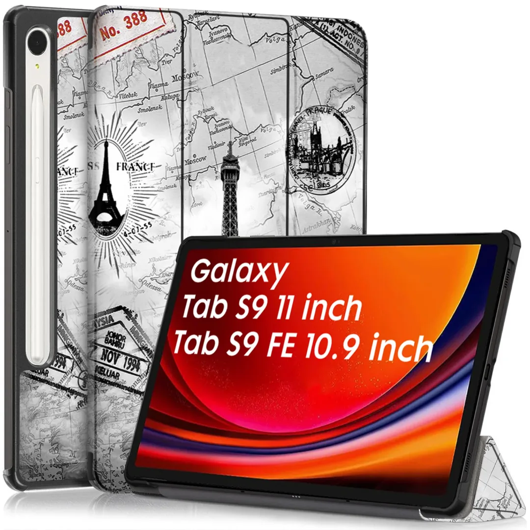 Robustrion Cover for Samsung Tab S9 11"/Tab S9 FE Cover Case 10.9 inch, Flip Stand Back Case Cover for Samsung Galaxy Tab S9 Tablet/Tab S9 FE Tablet Cover [Supports Auto Sleep Wake] - Eiffel