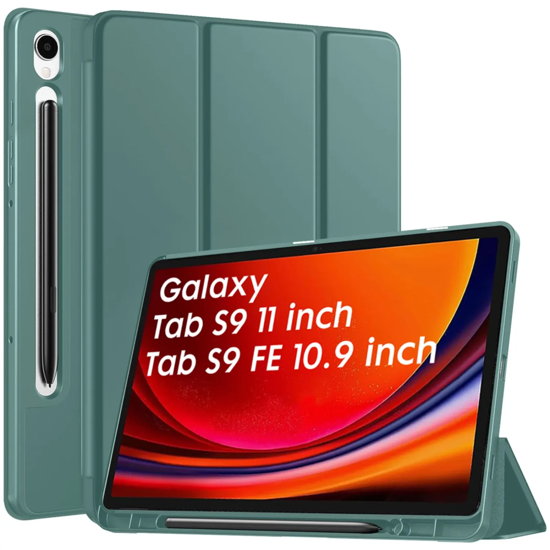 Robustrion Cover for Samsung Tab S9 11 inch/Tab S9 FE Cover Case 10.9 inch, Flip Case Cover with [S Pen Holder] for Samsung Galaxy Tab S9 Tablet/Tab S9 FE Tablet Cover [Auto Sleep Wake] - DarkGreen