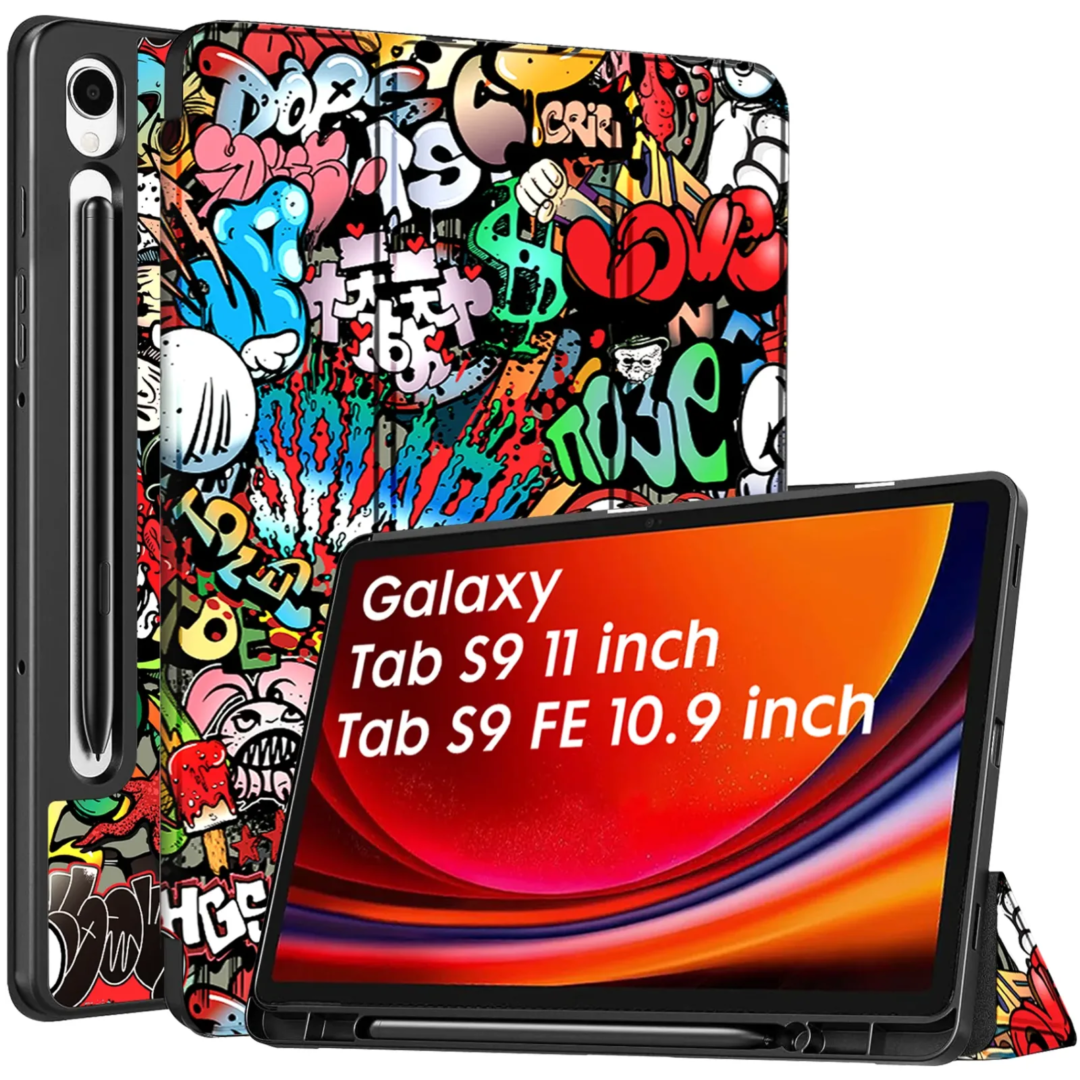 Robustrion Cover for Samsung Tab S9 11 inch/Tab S9 FE Cover Case 10.9 inch, Flip Case Cover with [S Pen Holder] for Samsung Galaxy Tab S9 Tablet/Tab S9 FE Tablet Cover [Auto Sleep Wake] - Hippy