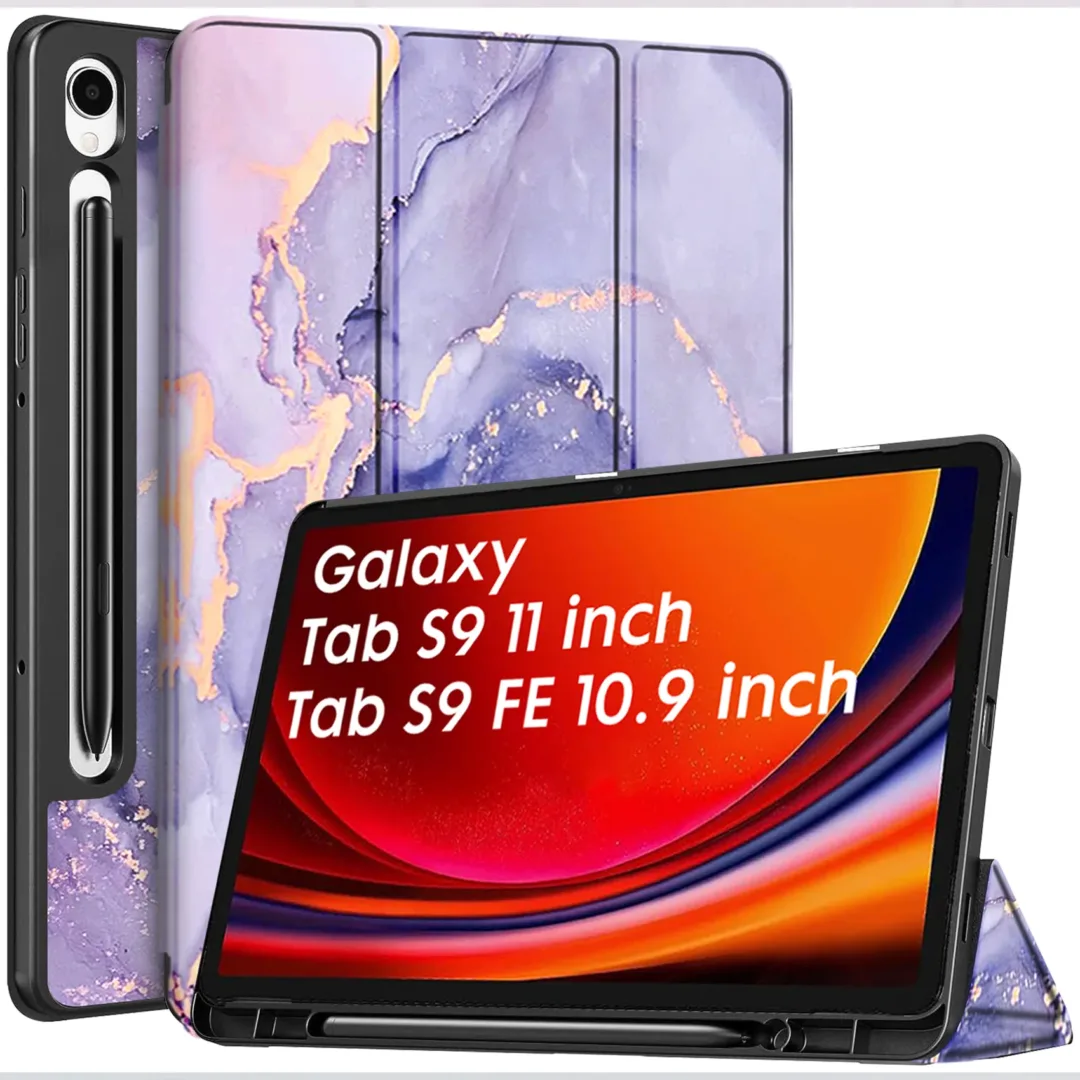 Robustrion Cover for Samsung Tab S9 11 inch/Tab S9 FE Cover Case 10.9 inch, Flip Case Cover with [S Pen Holder] for Samsung Galaxy Tab S9 Tablet/Tab S9 FE Tablet Cover [Auto Sleep Wake] - MarbleLilac