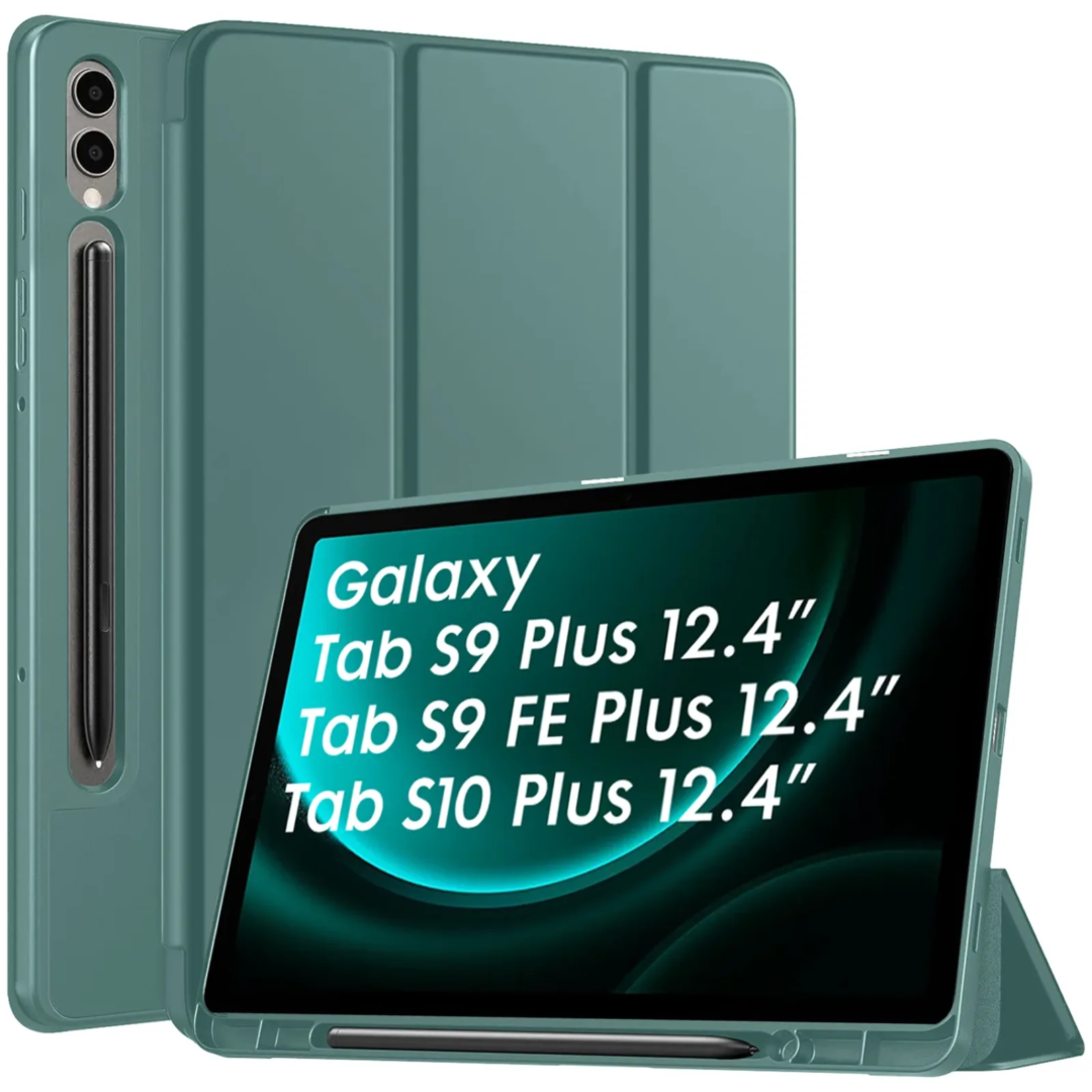 Robustrion Cover for Samsung Galaxy Tab S9 FE+ / Tab S10 Plus/Tab S9 Plus 12.4 inch Cover Case with [S Pen Holder] for Samsung Tab S9 FE Plus / S9+ / S10+ Tablet Cover [Auto Sleep/Wake] - DKGreen
