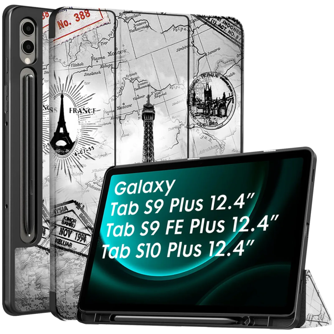 Robustrion Cover for Samsung Galaxy Tab S9 FE+ / Tab S10 Plus/Tab S9 Plus 12.4 inch Cover Case with [S Pen Holder] for Samsung Tab S9 FE Plus / S9+ / S10+ Tablet Cover [Auto Sleep/Wake] - Eiffel
