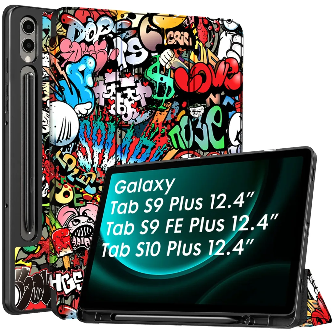 Robustrion Cover for Samsung Galaxy Tab S9 FE+ / Tab S10 Plus/Tab S9 Plus 12.4 inch Cover Case with [S Pen Holder] for Samsung Tab S9 FE Plus / S9+ / S10+ Tablet Cover [Auto Sleep/Wake] - Hippy
