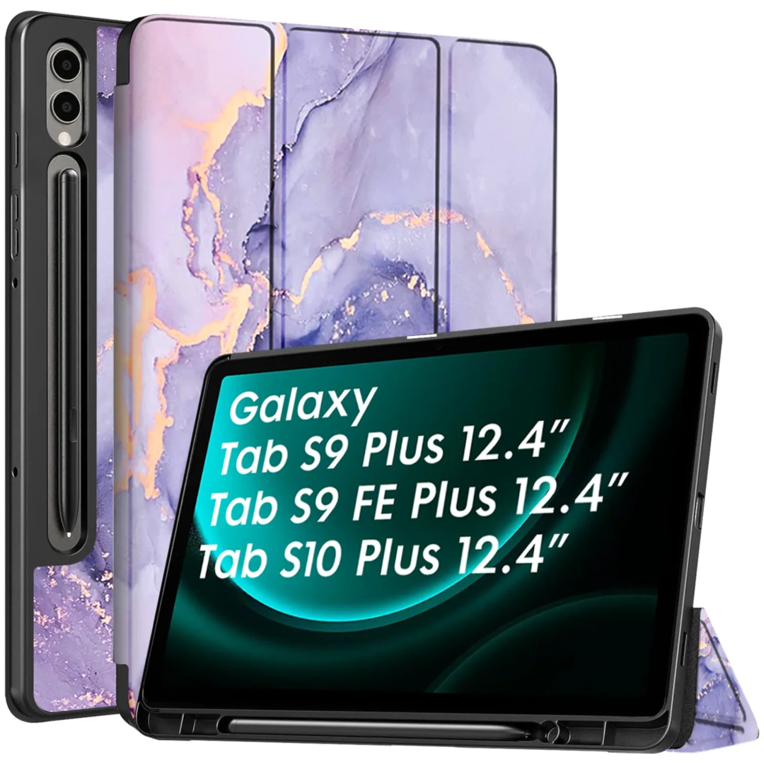 Robustrion Cover for Samsung Galaxy Tab S9 FE+ / Tab S10 Plus/Tab S9 Plus 12.4 inch Cover Case with [S Pen Holder] for Samsung Tab S9 FE Plus / S9+ / S10+ Tablet Cover [Auto Sleep/Wake] - MrbleLlac