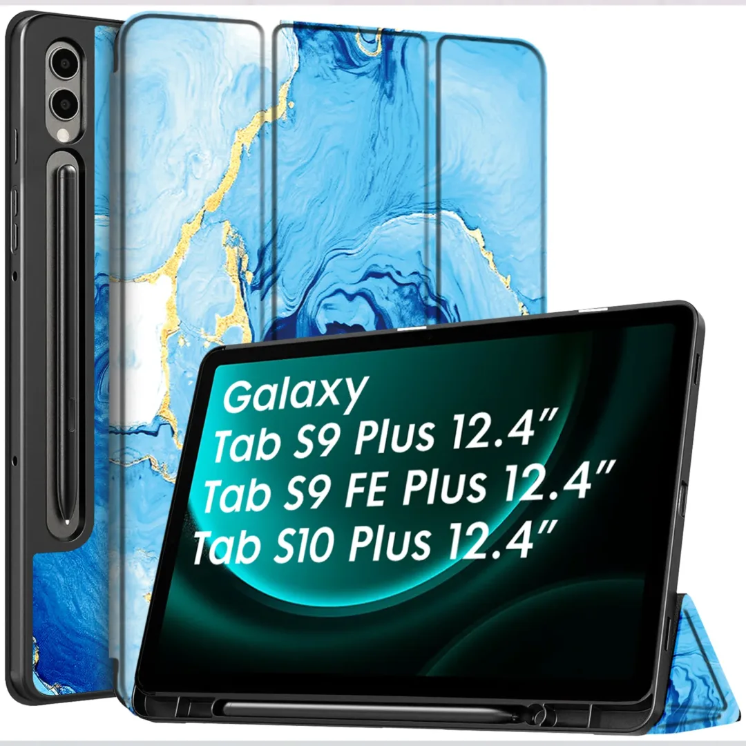 Robustrion Cover for Samsung Galaxy Tab S9 FE+ / Tab S10 Plus/Tab S9 Plus 12.4 inch Cover Case with [S Pen Holder] for Samsung Tab S9 FE Plus / S9+ / S10+ Tablet Cover [Auto Sleep/Wake] - OceanBlue