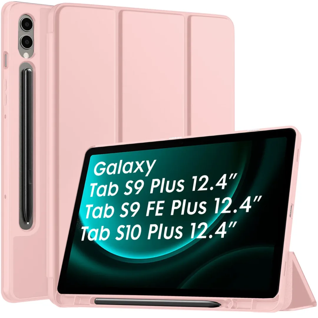Robustrion Cover for Samsung Galaxy Tab S9 FE+ / Tab S10 Plus/Tab S9 Plus 12.4 inch Cover Case with [S Pen Holder] for Samsung Tab S9 FE Plus / S9+ / S10+ Tablet Cover [Auto Sleep/Wake] - Pink
