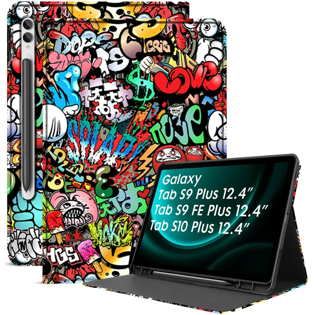 Robustrion Cover Case for Samsung Tab S9 FE Plus/Tab S10 Plus/Tab S9 Plus 12.4", Folio Cover with [Pencil Holder] [Auto Sleep Wake] for Samsung Galaxy Tab S9+ / S10 +/ S9 FE+ Tablet - Hippy