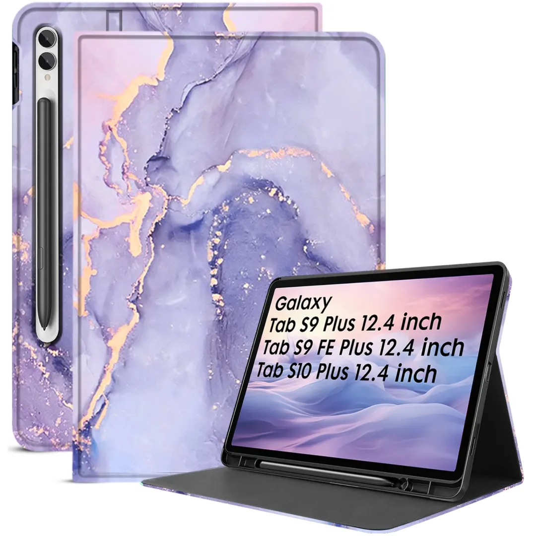 Robustrion Cover Case for Samsung Tab S9 FE Plus/Tab S10 Plus/Tab S9 Plus 12.4", Folio Cover with [Pencil Holder] [Auto Sleep Wake] for Samsung Galaxy Tab S9+ / S10 +/ S9 FE+ Tablet - MrbleLilac