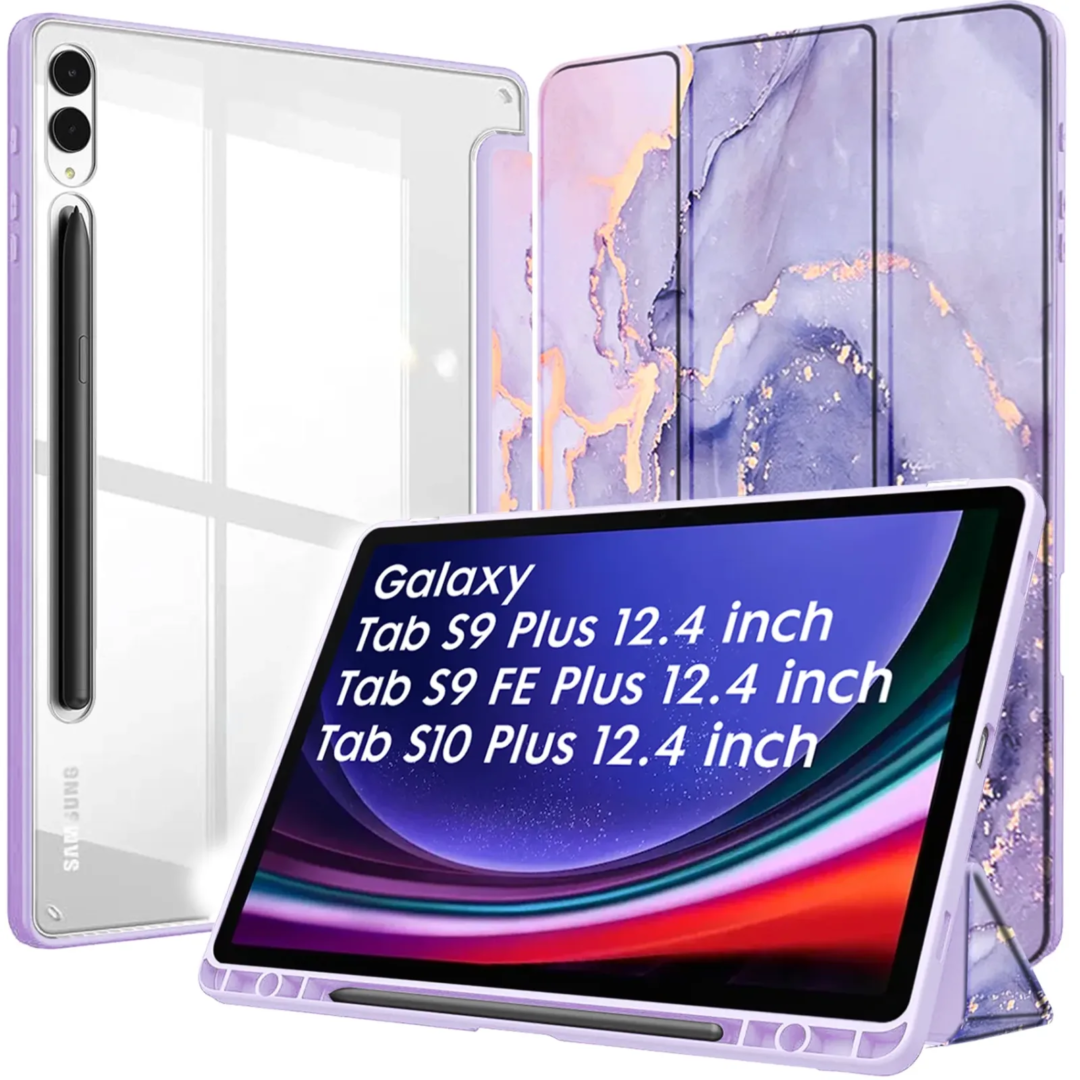 Robustrion Cover for Samsung Tab S10 Plus / S9 FE Plus / S9+ Cover Case 12.4 inch Hybrid Flip Case with [S Pen Holder] for Samsung Tab S9+ / S10+ / S9 FE+ Tablet Cover [Auto Sleep/Wake] - MarbleLilac