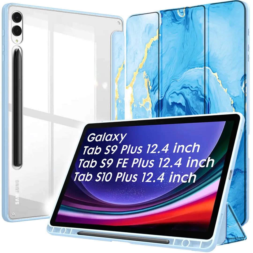 Robustrion Cover for Samsung Tab S10 Plus / S9 FE Plus / S9+ Cover Case 12.4 inch Hybrid Flip Case with [S Pen Holder] for Samsung Tab S9+ / S10+ / S9 FE+ Tablet Cover [Auto Sleep/Wake] - OceanBlue