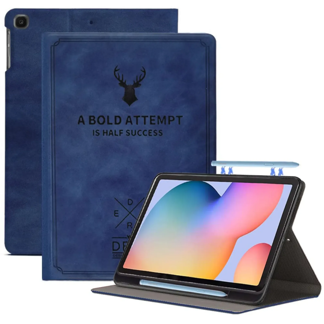 Robustrion Deer Pattern Flip Stand Case Cover with S Pen Holder for Samsung Galaxy Tab S6 Lite 10.4 inch SM-P610/P615/P613 - Blue